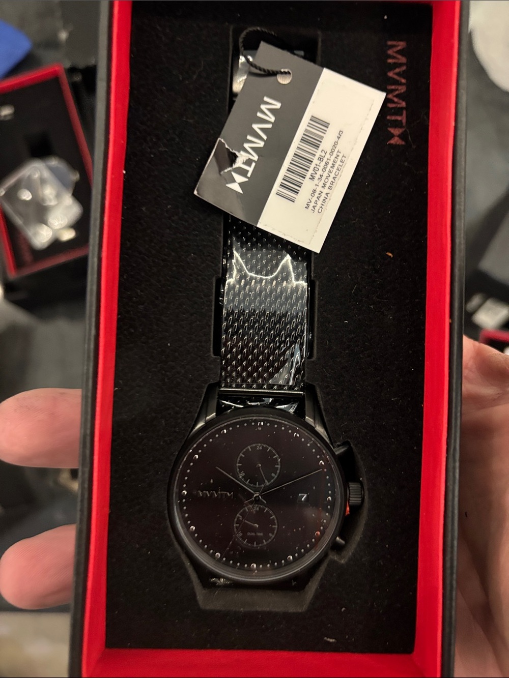 MVMT Black Mesh Strap Chronograph — All-Black Dial